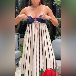 Elegant Striped Maxi Dress with Floral Detail